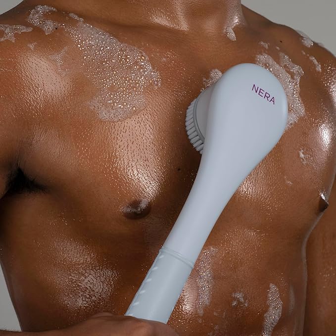 Spa Sciences - NERA - 4-in-1 Shower/Bath Body Brush for Exfoliation, Deep Cleansing, Foot Care, Lotion Infuser, and Massage