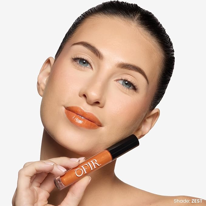 OFIR Hue Hydrator Sheer Lip Jelly, Luminous Gloss, Plant-based, Hydrating, Subtle Color, 0.135 fl oz (Zest - Burnt Orange)