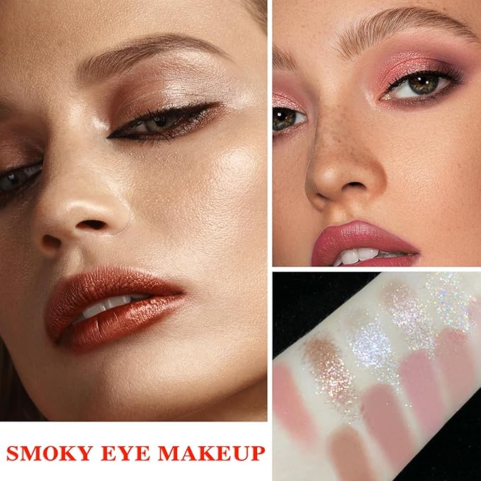 10 Shades Nude Matte Eyeshadow Palette,Shimmer Naked Eyeshadow Palette,Eye Shadow Palette Natural Flash Waterproof Durable Smoked Professional Makeup Palette With Brush 03