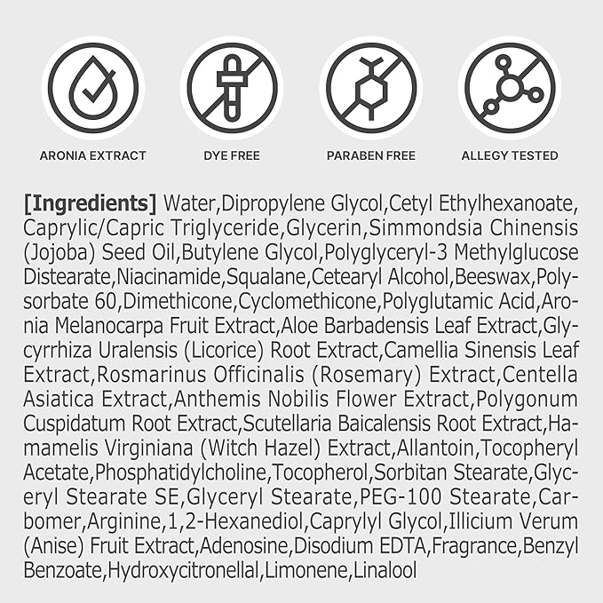 Aronia Extract Day Night Cream for Face Neck with Antioxidant Formula, Hydrating Moisturizer, Brightening 1.76 oz