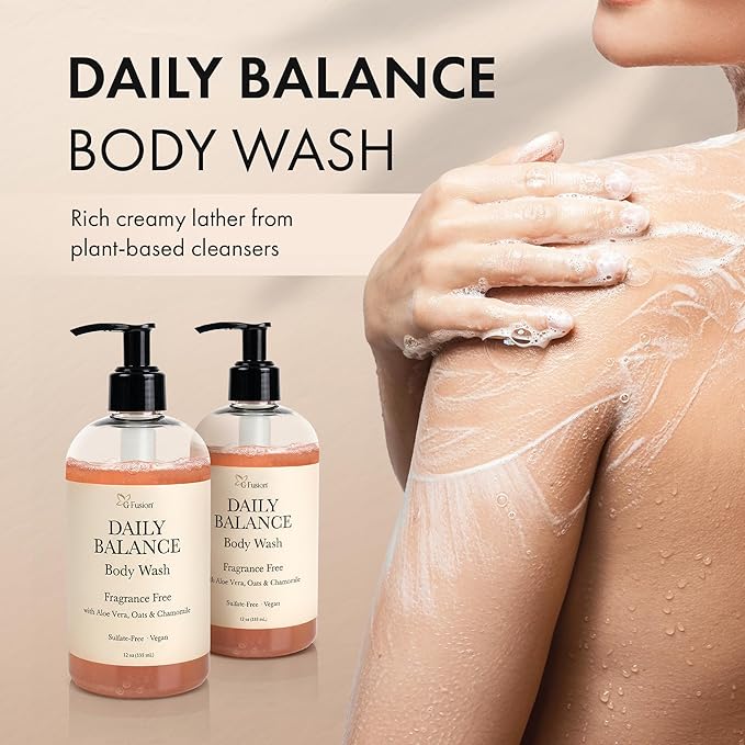 Daily Balance Body Wash – Natural Fragrance Free Cleanser – Plant-Based Hydrating Shower Gel with Oatmeal, Aloe & Chamomile – Vegan, pH Balanced, Sulfate-Free Clean Beauty Care. 12 Fl Oz (355 ML)