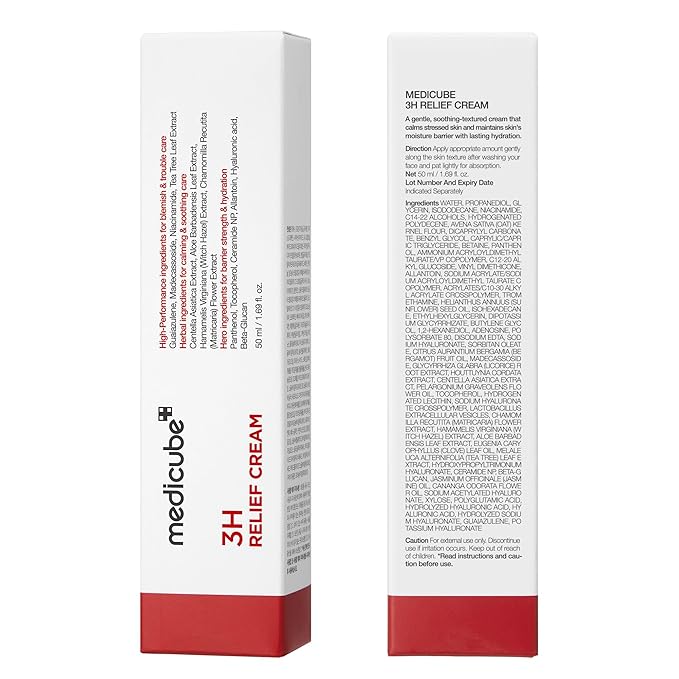 medicube 3H Daily Relief Cream | Daily Soothing Moisturizer for All Skin Types | Lightweight Comforting Cream Ideal For Use After Spot Care | Guaiazulene, Centella, Ceramide for Balance and Hydration