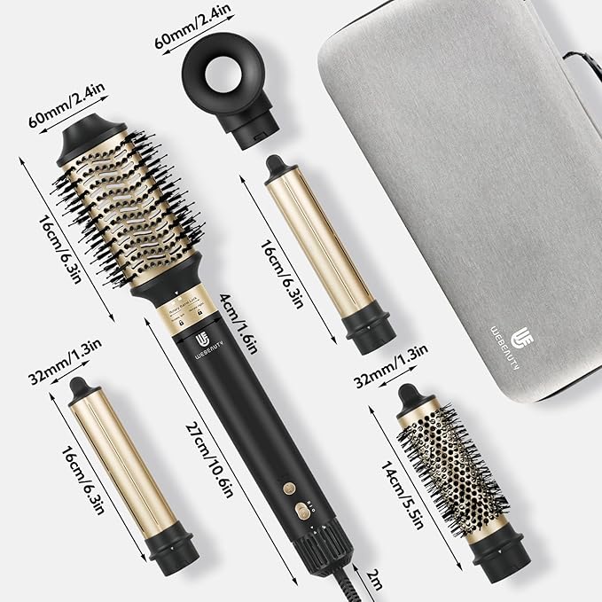 Hair Dryer Brush, webeauty 5 in 1 Professional Hot Air Styling, High-Speed Negative Ionic Hair Dryer Fast Drying, Multi Hair Styler with Air Curling Iron, Volumizing, Straightening (Black)