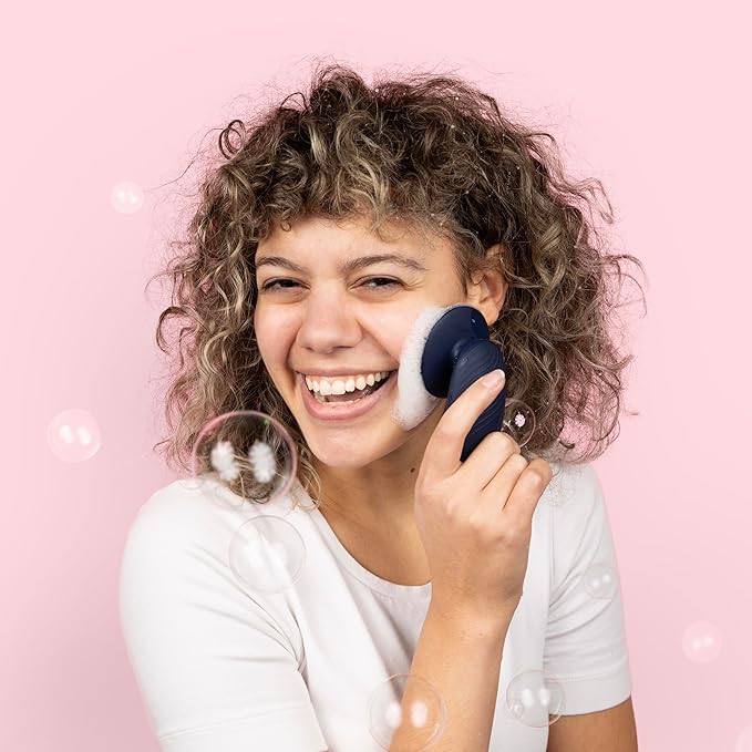 SoniGlow Silicone Facial Cleansing Brush – Electric Vibrating Skincare Scrubber Tool for Deep Pore Cleansing, Gentle Massage, Makeup Removal, Waterproof and Rechargeable (Navy)
