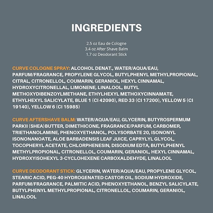 Curve for Men 3 Piece Fragrance Gift Set, Deodorant, Aftershave Balm & Cologne, Spicy Woody Magnetic Scent for Day or Night, 2.5 fl oz