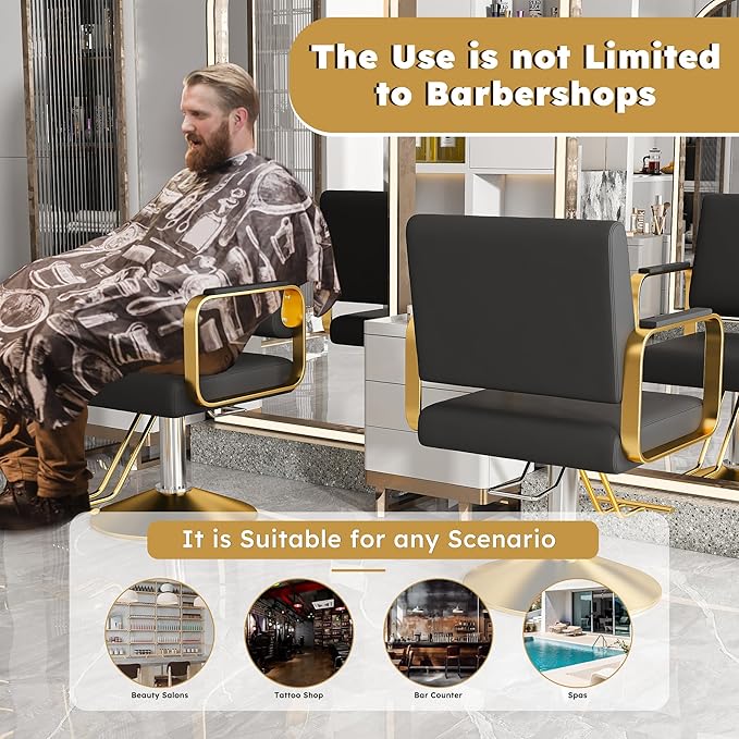 Barber Salon Chair, 360° Rotation Height Adjustable Barber Stylist Hair Chair with Hydraulic Pump, Hairdressing Chair for Barbershop & Beauty Spa(Black+Gold)