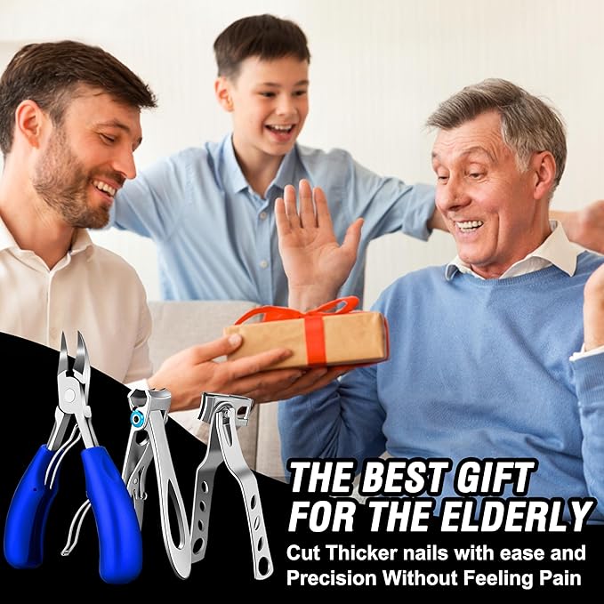 Toenail Clippers for Seniors Thick Toenails, Aucurwen Heavy Duty Toe Nail Clippers Adult Thick Nails Long Handle, Large Toenail Clippers for Thick Nails 7Pcs(Blue)