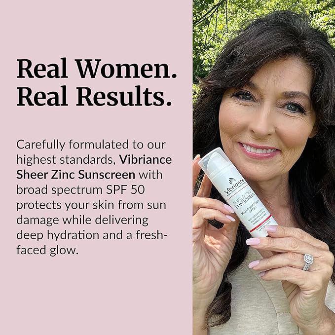 Vibriance Sheer Zinc Sunscreen - Tinted Sunscreen for Face SPF 50, Lightweight Facial Moisturizer with Niacinamide, Hyaluronic Acid - 1.7 fl oz