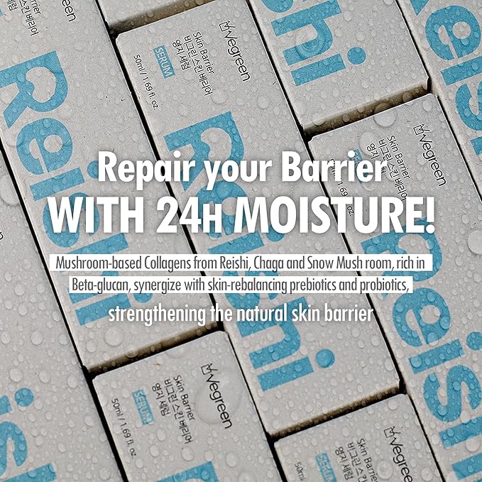 VEGREEN Skin Barrier Reishi Face Serum Skin Barrier Repair Moisturizer | Korean Hydrating Serum w/Mushroom Extracts & Lactobacillus Ferment | Glass Skin Serum for Face for All Skin Types 1.69 fl oz