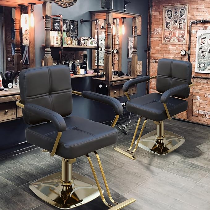 Stylist Chairs for Salon, 360 Degree Rotating Barber Chair Hydraulic Pump Salon Chair, Spa Beauty Equipment for Hair Stylists, Tattoo Artists, Cosmetologists (Gold)