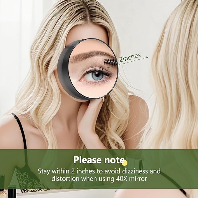 40X Magnifying Mirror, Magnifying Mirror Suction Cup, Travel Makeup Mirrors with Precise Tweezers, Compact Mirrors for The Removal of Female Facial Hair, 3.5 Inches (Black)