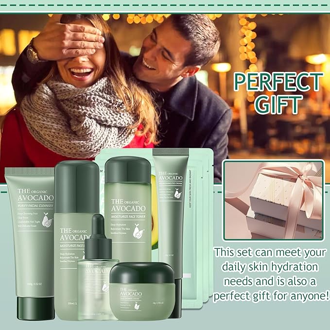 Avocado Skin Care Set,Facial Kit with Facial Cleanser,Toner,Eye Cream,Face Serum,Facial Serum,Face Cream,Lotion & 3PCS Face Mask,Travel Skincare Kit for Women (9PCS)