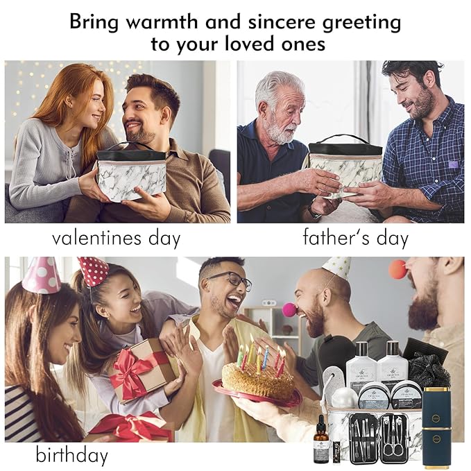 Valentines Day Gifts for Men & Women, 23pcs Bath and Body Gift Basket, Charcoal Luxury Home Spa Kit, Leather Bag, Face Oil, Birthday, Self Care Kit, Christmas, Holiday, Father's Day, Mother Day