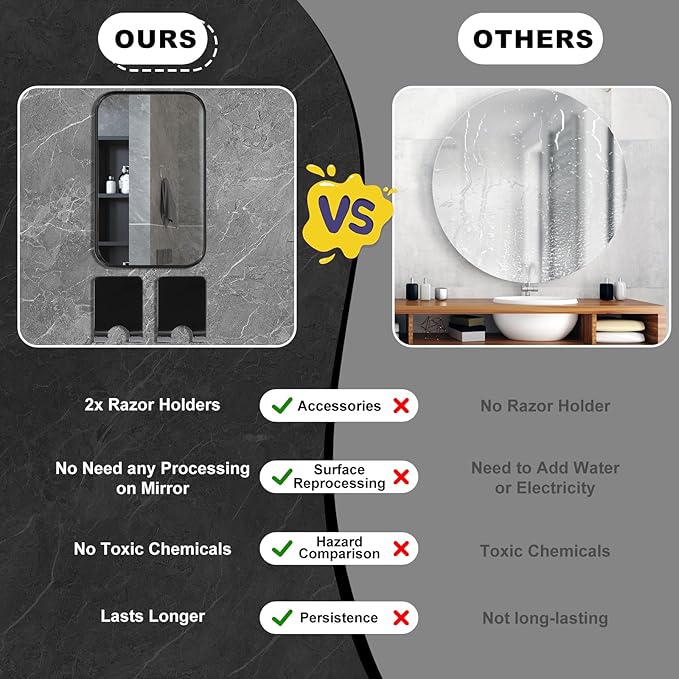 Shower Mirror Anti-Fog Shaving Mirror 4.1 * 6.5 Inch Anti-Fog Shower Mirror Swivel Bathroom Mirror Shower Accessories Bathroom Accessories with 2 Razor Holders (Black)