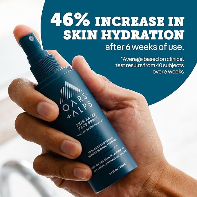 Oars + Alps Skin Saver Facial Spray for Sensitive Skin, Face Spray with Hypochlorous Acid for Breakouts, Itchy, Acne- Prone Skin, Rashes, Redness, Workouts, Traveling, Safe & Clean Ingredients, 3.4oz