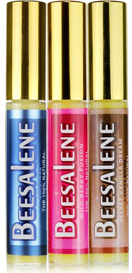 Beesalene Lip Wand Moisturizer - 100% Natural Alternative to Petroleum Jelly - Gift for Her - Scented Unpetroleum Lip Balm Jelly (Unscented, Vanilla & Berries 3 Scent Variety Gift Pack)