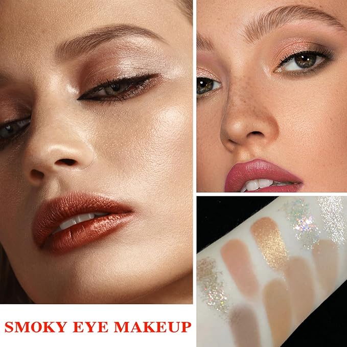 10 Shades Nude Matte Eyeshadow Palette,Shimmer Naked Eyeshadow Palette,Eye Shadow Palette Natural Flash Waterproof Durable Smoked Professional Makeup Palette With Brush 02