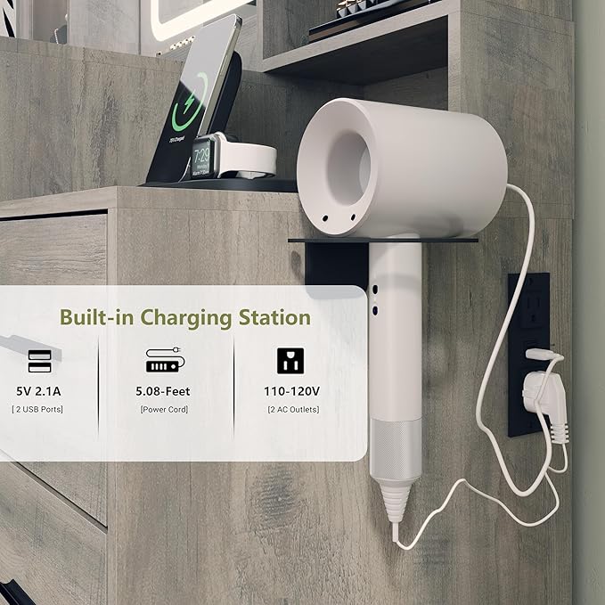 Makeup Vanity with LED Light Strip Mirror and Chair, 7 Drawers & 2 RGB Cabinets Black Vanity Makeup Desk with Power Strip, Adjustable LED Lighting, and Cushioned Stool for Women, Girls, Teens