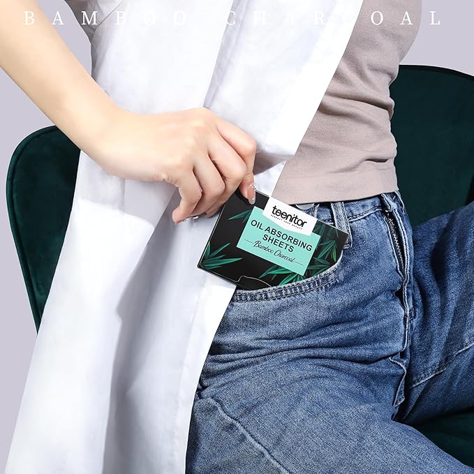 Teenitor 800 Counts Oil Blotting Papers for Face, Bamboo Charcoal Oil Absorbing Sheets for Oily Skin, Oil Blotting Sheets for Face, Oil Absorbent Pads Blotter Paper, Oil Face Wipes Large 10cmx7cm