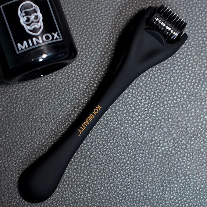 Koi Beauty Derma Roller Titanium Microneedle Roller, 540 Microneedling Roller, Premium Micro Needling Roller for Men Women, Micro Needle Roller Jet Black