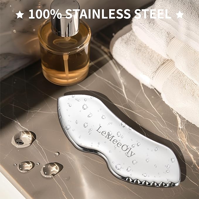 Gua Sha Facial Tools Stainless Steel & Compressed Facial Sponges, Detail Metal GuaSha and Natural Spa Sponges for Facial Cleansing Skin Care,Guasha Stone Face Sculpting Tool for Tighten Skin Daliy Use