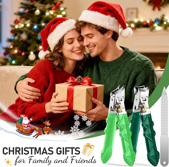 Toenail Clippers for Thick Toenails for Seniors, Christmas Stocking Stuffers, Wide Jaw Opening Nail Clippers, Heavy Duty Ingrown Toenail Clippers Nail Cutters, Sharp Slanted Nail Clippers, Dual Green