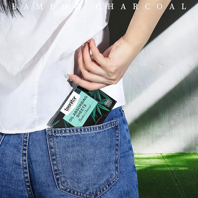 Teenitor 400 Counts Oil Blotting Papers for Face, Bamboo Charcoal Oil Absorbing Sheets for Oily Skin, Oil Blotting Sheets for Face, Oil Absorbent Pads Blotter Paper, Oil Face Wipes Large 10cmx7cm