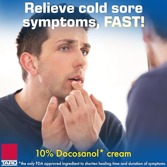 TARO Cold Sore & Fever Blister Treatment - Fast-Acting Docosanol 10% Cream - Cold Sore & Fever Blister Treatment for Lips, Anti-Itch Formula for Effective Relief and Healing - 0.07 oz (1 Pack)