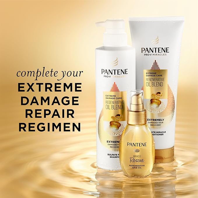 Pantene Pro-V Miracles Sulfate Free Shampoo, Extreme Damage Care Regenerative Oil Blend, Soften and Strengthen Stressed, Dry, Damaged Hair, Argan & Jojoba Oils, Paraben-Free, 13.5 Fl Oz
