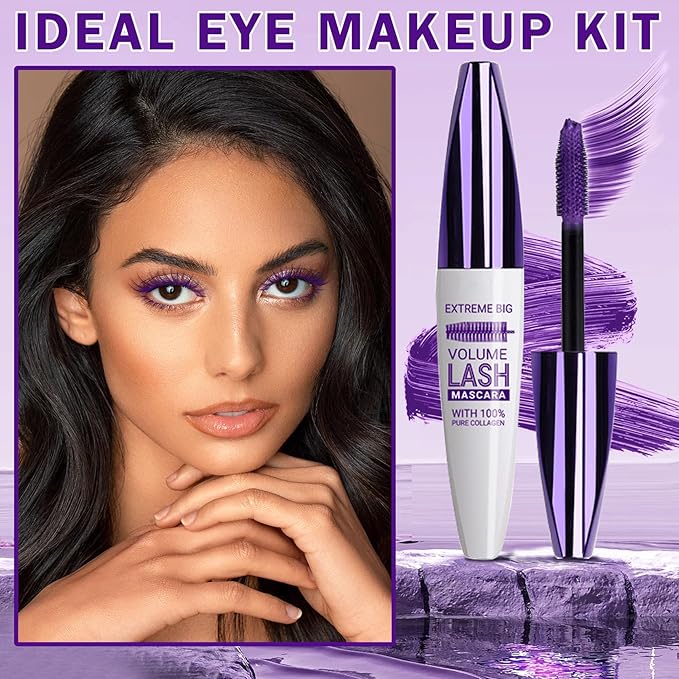 Purple Mascara for Eyelashes,5D Colored Mascara Volume and Length Waterproof,Natural Curling for Women Eye Makeup
