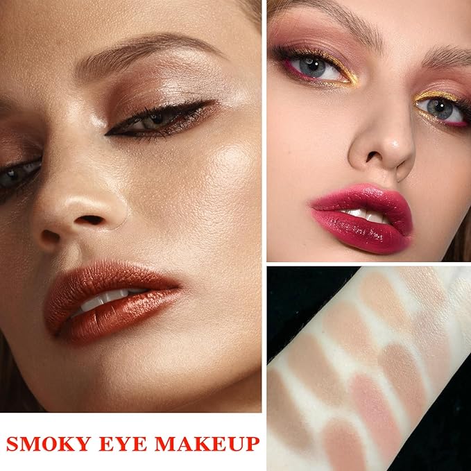 10 Shades Nude Matte Eyeshadow Palette,Shimmer Naked Eyeshadow Palette,Eye Shadow Palette Natural Flash Waterproof Durable Smoked Professional Makeup Palette With Brush 05