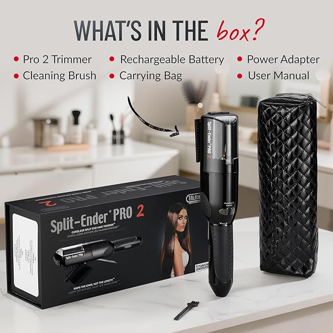 Split-Ender Pro 2 - Original Professional Beauty Tool - Cordless Split End Hair Trimmer for Damaged, Dry, Brittle, Frizzy, Curly or Straight Hair (Black)