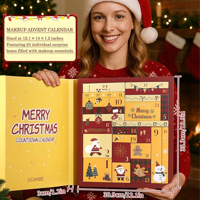 UCANBE Makeup Advent Calendar 2025, 24 Days Christams Makeup Sets For Women Gift, 2025 Xmas Countdown Calendar 24 Individually Boxed Full Make Up Kits For Teens Beauty Gift