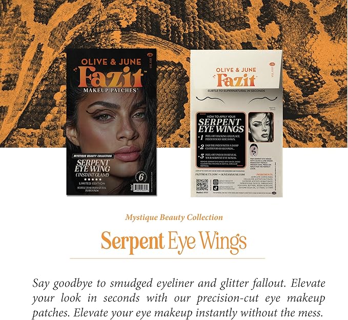 Fazit Makeup Patches - Halloween Serpent Eye Wings - Glow Up Make-Up Patches - Cute Glitter Makeup Accessories for Women - Cosmetic Glitter for Face