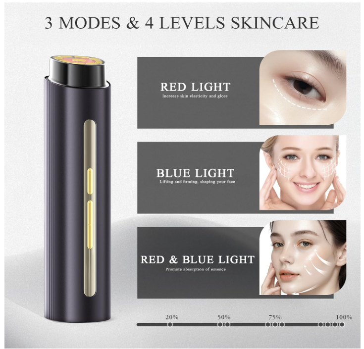 BNU Facial Lift Device, 3-in-1 Light Therapy Beauty Massager for Wrinkle, Lifting, Firming, Puffiness Reduction and Promote Absorption, 4 Level Skin Tightening Machine for Face, Neck and Eye