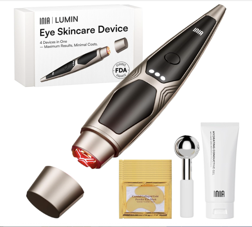 INIA Under-Eye Red Light Therapy for Face, 4-in-1 Beauty Device with Heat, Vibration, Massage & Red Light for Dark Circles, Puffiness & Skin Firming – Enhances Skincare Routin