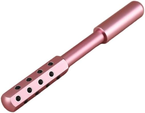 24-Stone Facial Roller - Cooling Face & Neck Massager Tool for Skin Rejuvenation | 360° Contouring with Germanium Stones & Aircraft Aluminum | Portable 7.6" Beauty Roller - Pink
