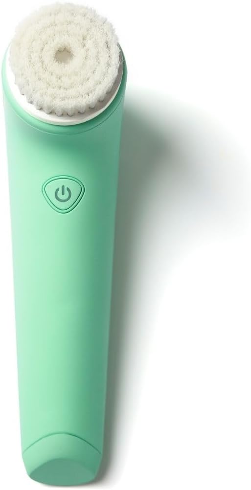 Fancii Facial Cleansing Brush with Self Cleaning Station, Rechargeable & Waterproof - Electric Face Scrubber for Gentle Exfoliation and Deep Scrubbing - 2 Exfoliating Brush Heads, Skylar (Green)