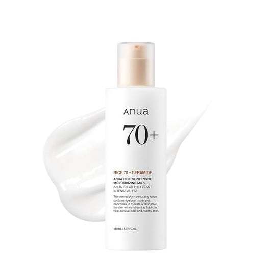ANUA Rice 70 Intensive Moisturizing Milk, Lotion for Deep Hydration and Nourishing, Glowy Glass Skin, Rice Water, Niacinamide, Ceramides, Lightweight, Korean Skincare, 150ml/ 5.07 fl.oz.