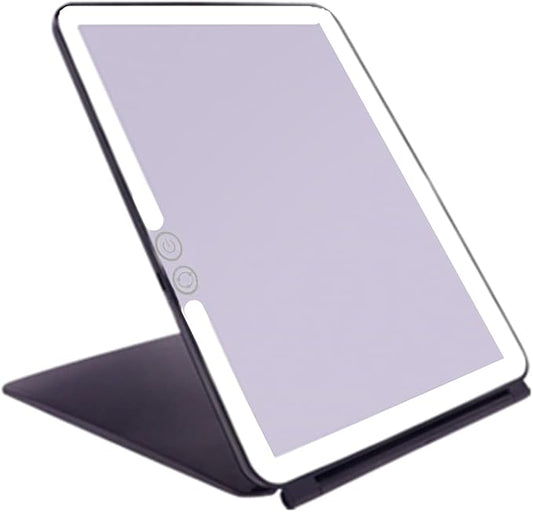 deweisn Folding Lighted Makeup Mirror with 72 LEDs 3 Colors Light Modes USB Rechargable 1800mA Batteries Portable Ultra Thin Compact Vanity Mirror Dimmable Travel Mirror