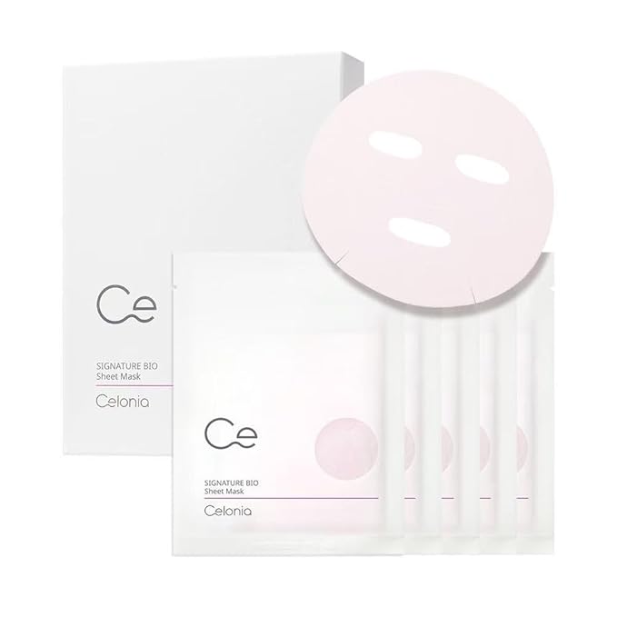 CELONIA Signature Bio Facial Sheet Mask, Stem Cell Deep Hydrating Face Mask, Anti Aging Treatment For Healthy Glowing Skin, Minimize Pores, Reduce Fine Line, Boost elasticity, Correct Redness 5 Count