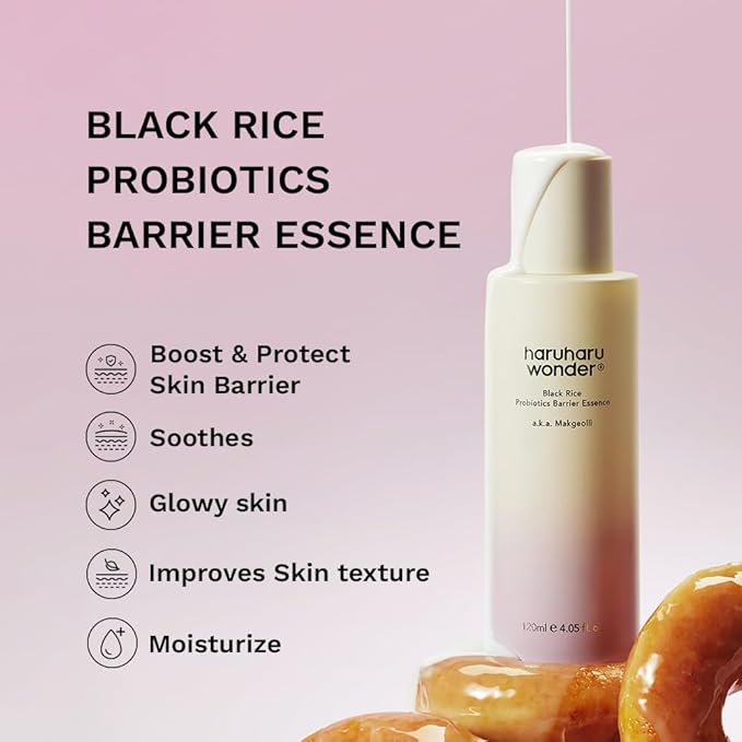 haruharu Wonder Black Rice Probiotics Barrier Essence, Skin Flooding & Layering, Strengthens Skin Barrier, Moisturizes, Glowy Radiant Skin, Ceramide & Panthenol, 4.05 fl.oz