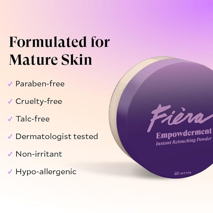 Fièra Empowderment™ Finishing Powder, Talc-Free Blurring & Soft-Matte Setting Powder for Mature Skin, Pore & Fine-Line Smoothing, Lightweight Instant Retouching Formula, Light Shade, 0.2 OZ