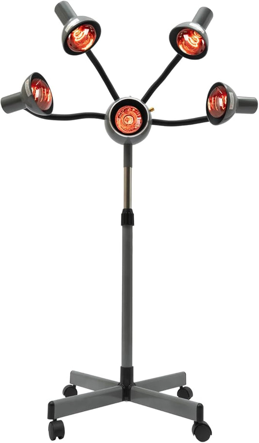 Perm Steamer, 5 Head Infrared Heater with Rolling Base - 750W Hair Drying and Perming Machine, Adjustable Height