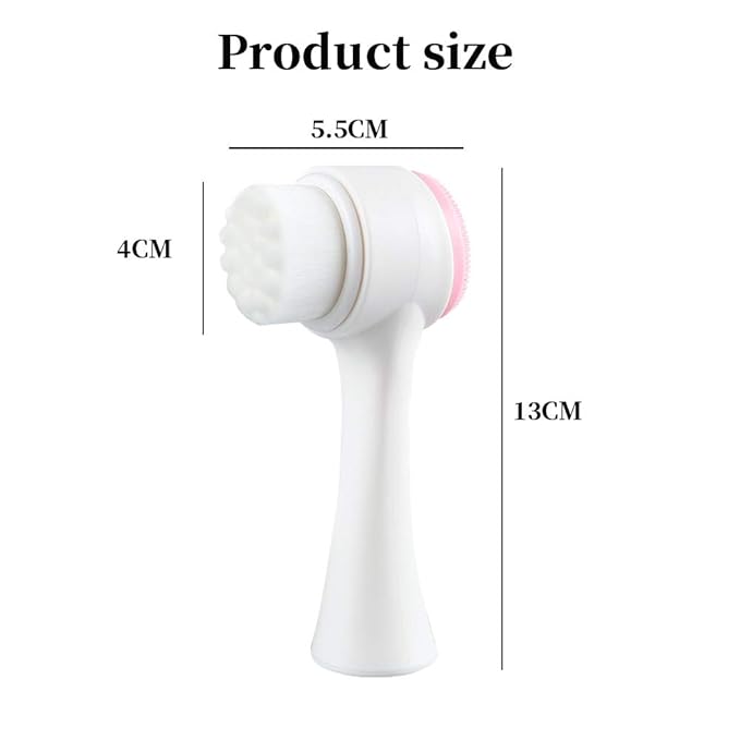 Double Sides Face Brushs, 3D Stand Vertical Silicone Facial Wash Brush, 2 in 1 Facial Cleansing Brush Manual Dual-Action Face Brush for Sensitive, Delicate, Dry Skins (2Pack/Blue+Pink)