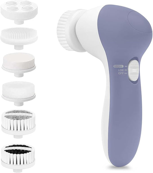 Facial Cleansing Brush Face Scrubber: CLSEVXY Electric Face Spin Cleanser Brushes with 6 Brush Heads for Deep Cleansing, Gentle Exfoliating, Removing Blackhead, Massaging