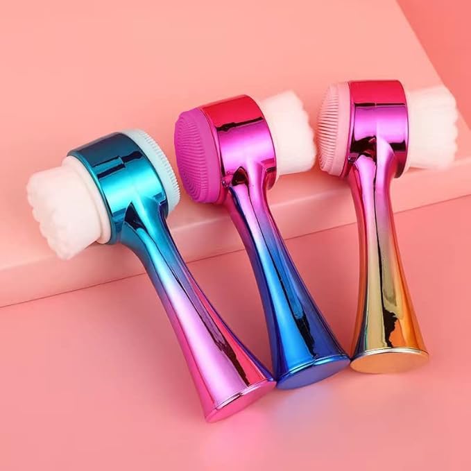Facial Cleansing Brush 2 in 1Double-Sided Facial Cleaning Brush with Soft Bristles for Deep Pore Exfoliation, Wash Makeup, Massaging (Gold)