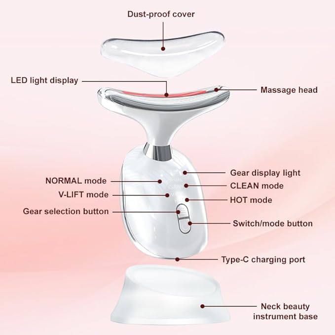 7 in 1 Facial Massager Tool, Red - Light Therapy for face and Neck, face Lift Device Portable, face sculptin with 7 Color, Neck Massager for Double - Chin - Reducer.