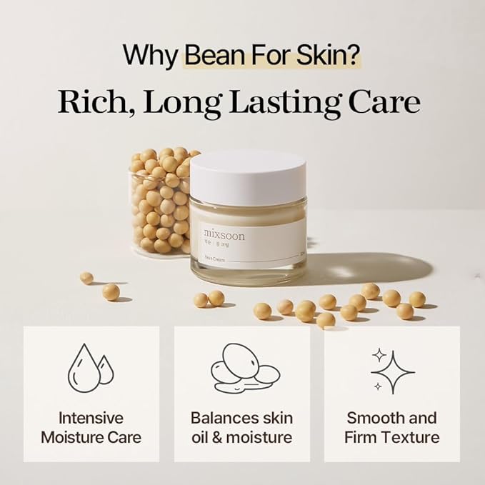 mixsoon Bean Cream - Deep Moisturizing, Hydrating and Smoothing for Face, Fermented Soybean Extract, Lightweight Non-Sticky Finish 65ml / 2.19 fl.oz. Korean Glass Skin Care