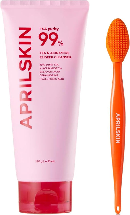 APRILSKIN TXA Bubble Gum Cleanser with Pore Brush: TXA Niacinamide 99 Pore Care Pink Bubble Gum Deep Cleanser(4.23 fl.oz.)+Pore Cleansing Facial Silicone Brush